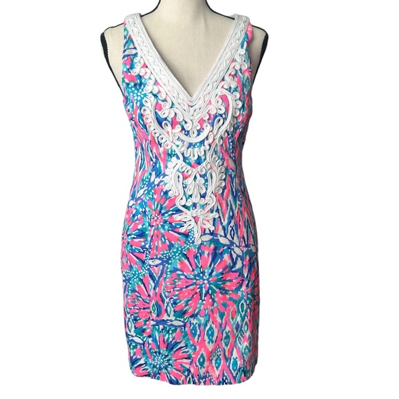 Lilly Pulitzer Gabby Shift Dress in Tiki Pink with Embellished Neckline Size 0 - Picture 1 of 11